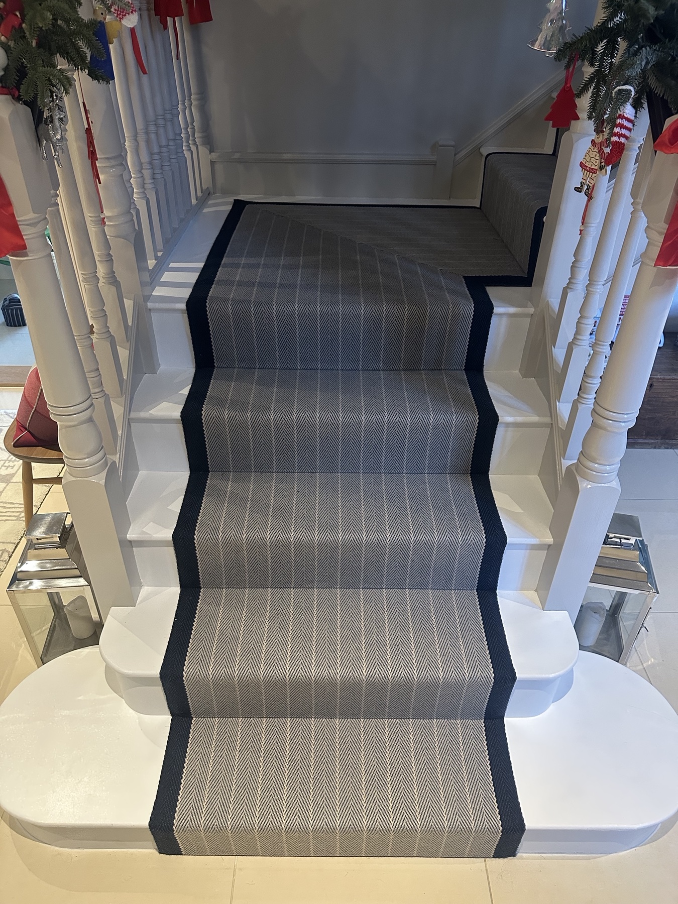 Staircase after preparation and painting work with the later runner in place